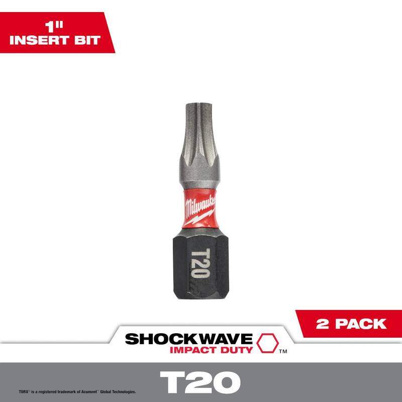 Milwaukee SHOCKWAVE Impact Duty 1 pulgada T20 Torx Aleación de Acero Insertar Bit (Paquete de 2) - 48-32-4414