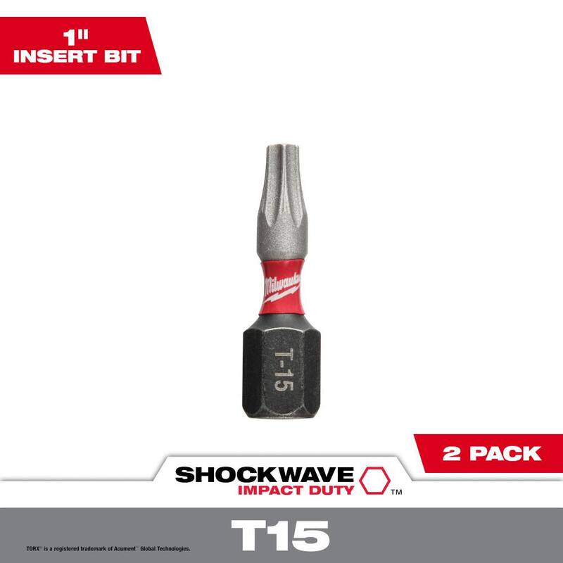 Milwaukee SHOCKWAVE Impact Duty 1 pulgada T15 Torx Aleación de Acero Insertar Bit (Paquete de 2) - 48-32-4428