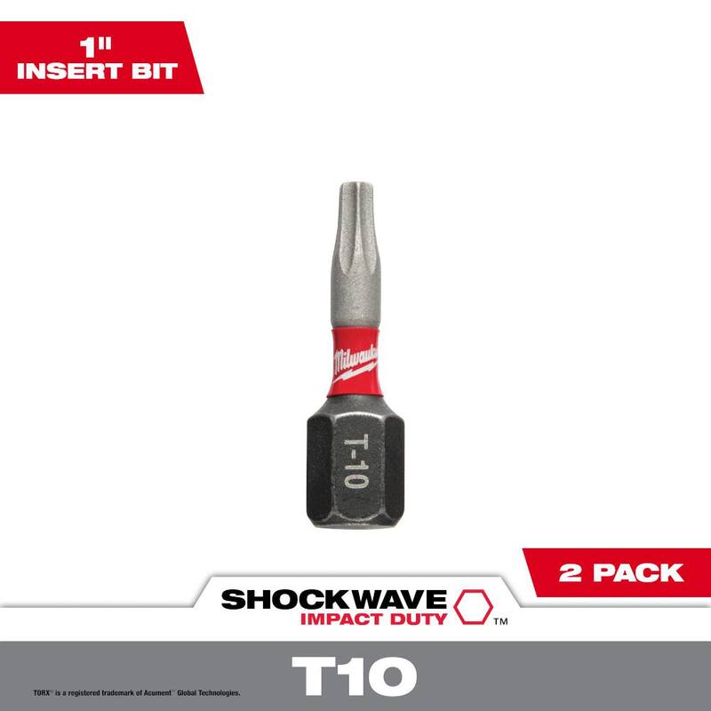 Milwaukee SHOCKWAVE Impact Duty 1 in. T10 Torx Alloy Steel Insert Bit (paquete de 2) - 48-32-4427