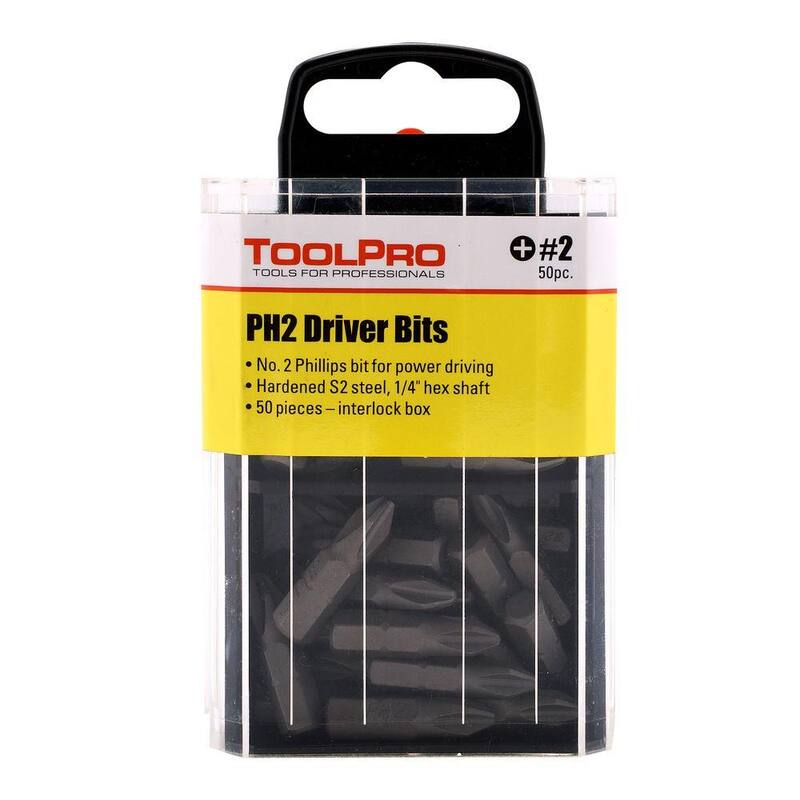 Juego de 2 puntas Phillips de acero aleado ToolPro en caja de almacenamiento entrelazada (50 piezas) - TP60630