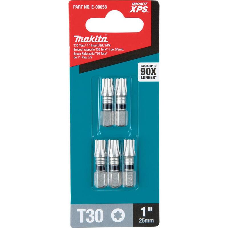 Insert Bit (paquete de 5) Torx 1 pulgada Makita IMPACT XPS T30 - E-00658