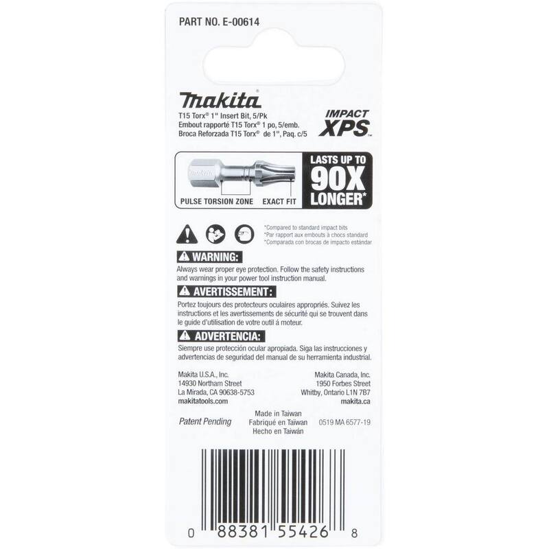 Makita IMPACT XPS T15 Torx 1 in. Insert Bit (paquete de 5) - E-00614