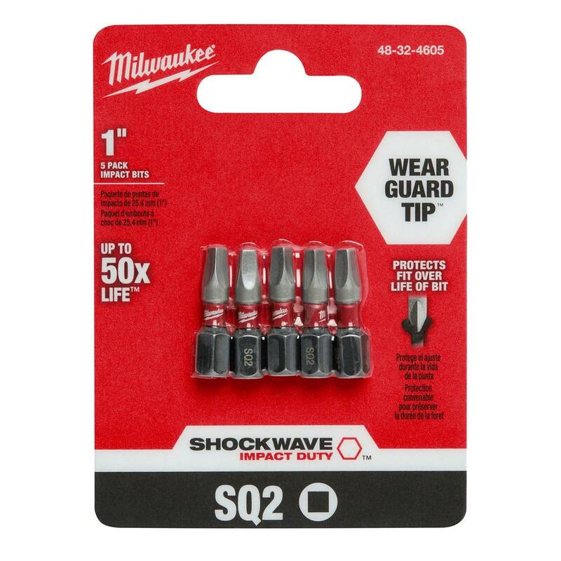 Milwaukee SHOCKWAVE Impact Duty 1 pulgada Square #2 Aleación de Acero Insertar Bit (paquete de 5) - 48-32-4605
