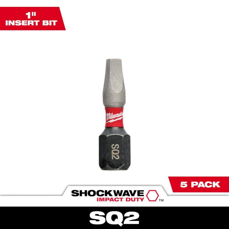 Milwaukee SHOCKWAVE Impact Duty 1 pulgada Square #2 Aleación de Acero Insertar Bit (paquete de 5) - 48-32-4605