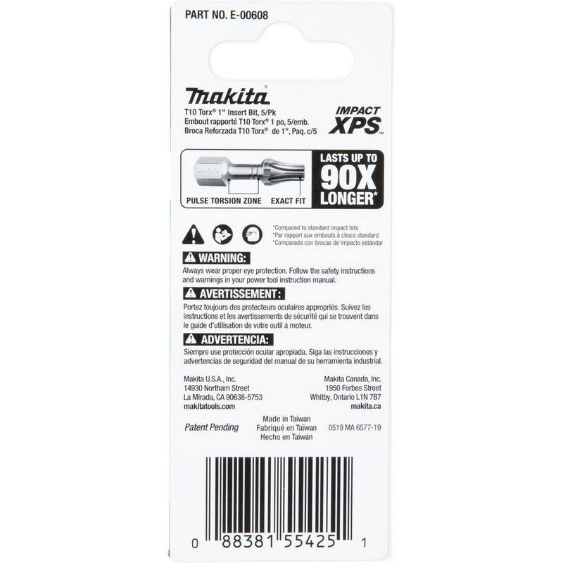 Makita IMPACT XPS T10 Torx 1 in. Insert Bit (paquete de 5) - E-00608