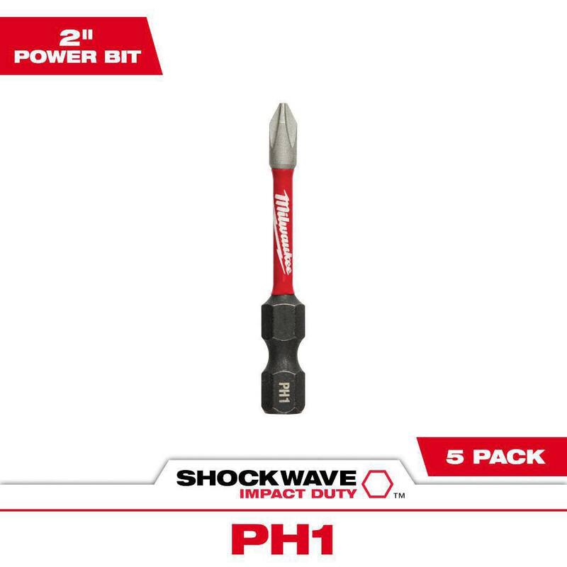 Milwaukee SHOCKWAVE Impact Duty 2 in. Phillips #1 Puntas de destornillador de aleación de acero (5 piezas) - 48-32-4638