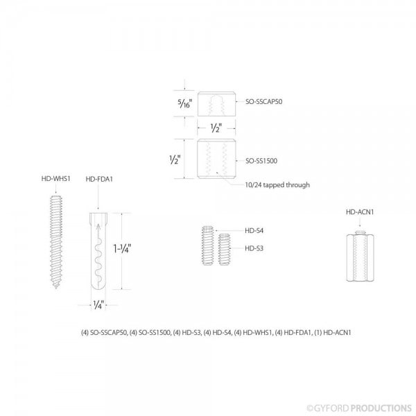 Gyford Décor Complete 1/2"D x 1/2"L Stainless Steel Standoff Kit - SOK-SS50-1500