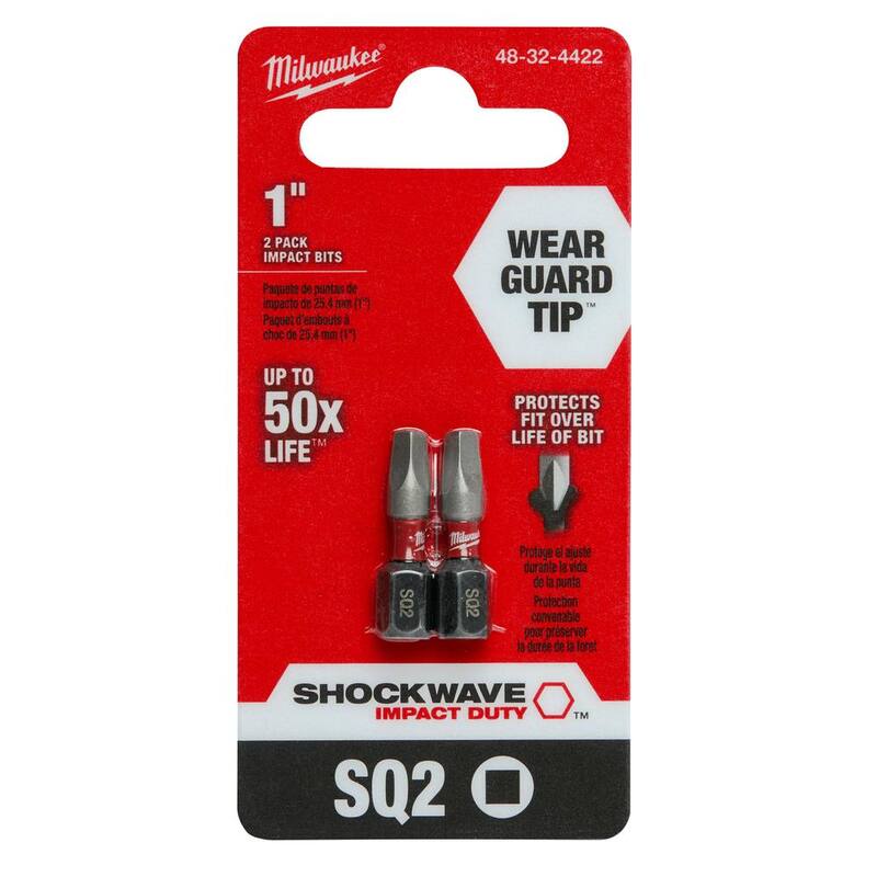 Milwaukee SHOCKWAVE Impact Duty 1 pulgada Square #2 Alloy Steel Insert Bit (paquete de 2) - 48-32-4422