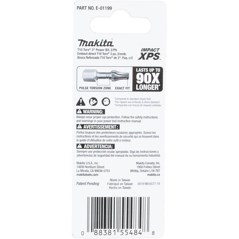 Makita IMPACT XPS T10 Torx 3 in. Power Bit (paquete de 2) - E-01199