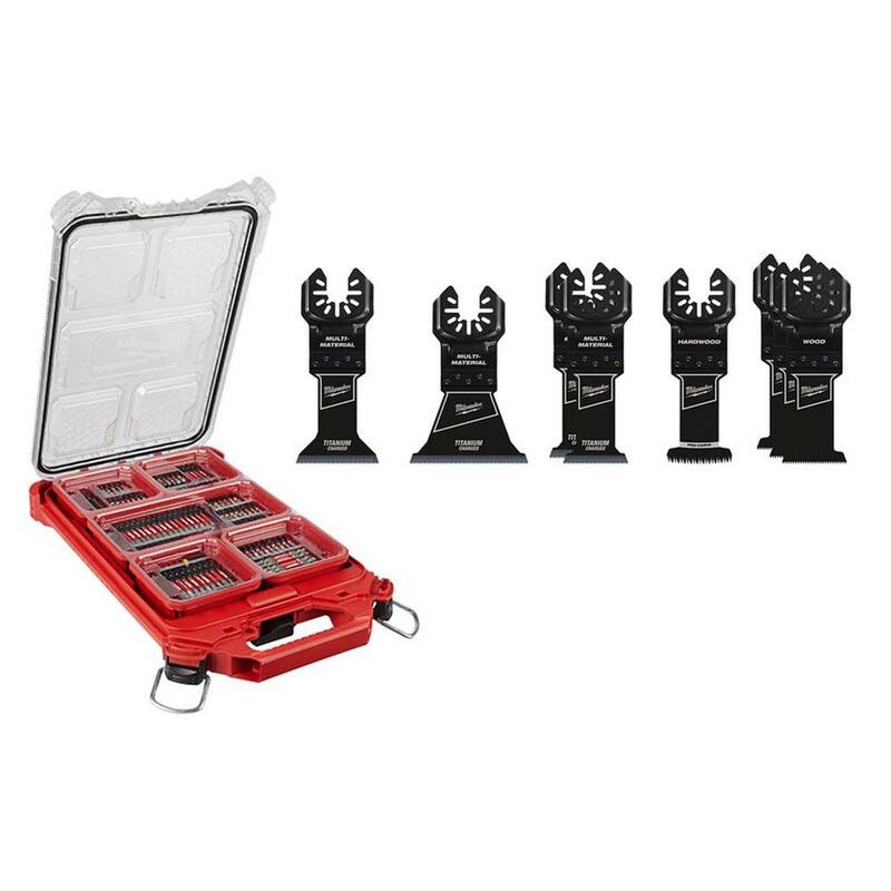 Juego de puntas de destornillador de acero aleado Milwaukee SHOCKWAVE Impact Duty con estuche PACKOUT y juego de hojas de herramienta múltiple oscilante (108 piezas) - 48-32-4082-49-10-9108W