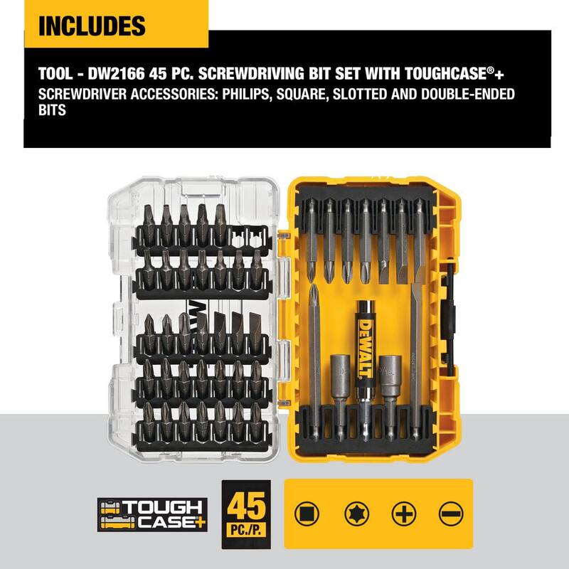 Juego de puntas de acero para taladrar DEWALT (45 piezas) - DW2166