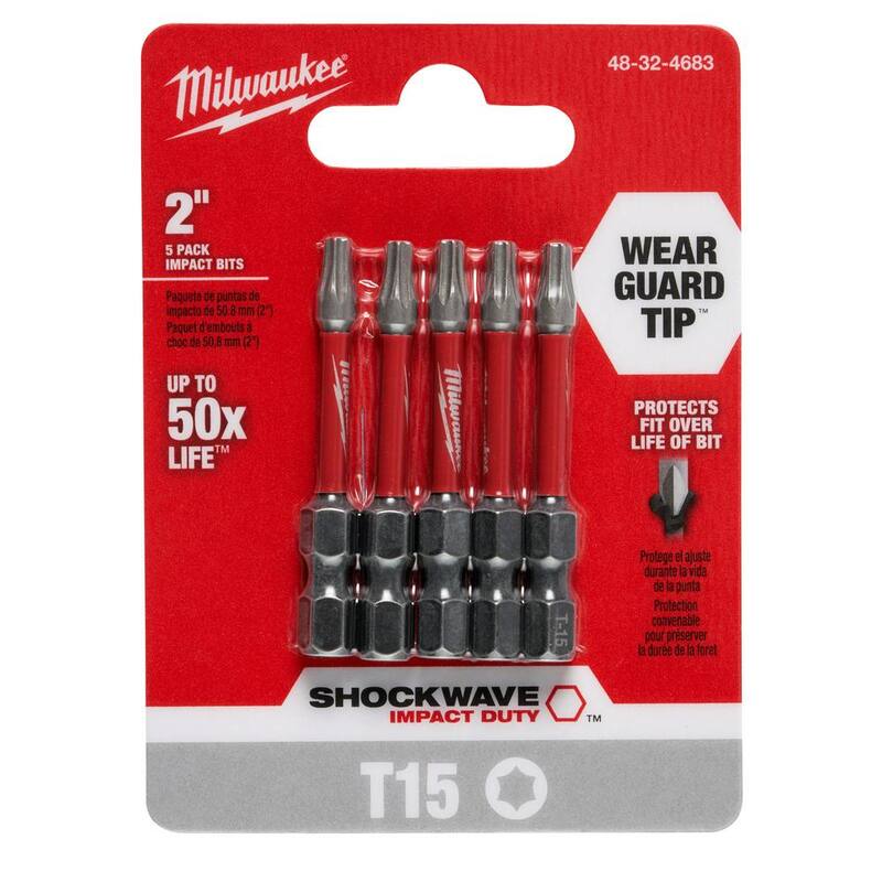Broca de destornillador de acero de aleación T15 de 2 pulgadas Milwaukee SHOCKWAVE Impact Duty (paquete de 5) - 48-32-4683