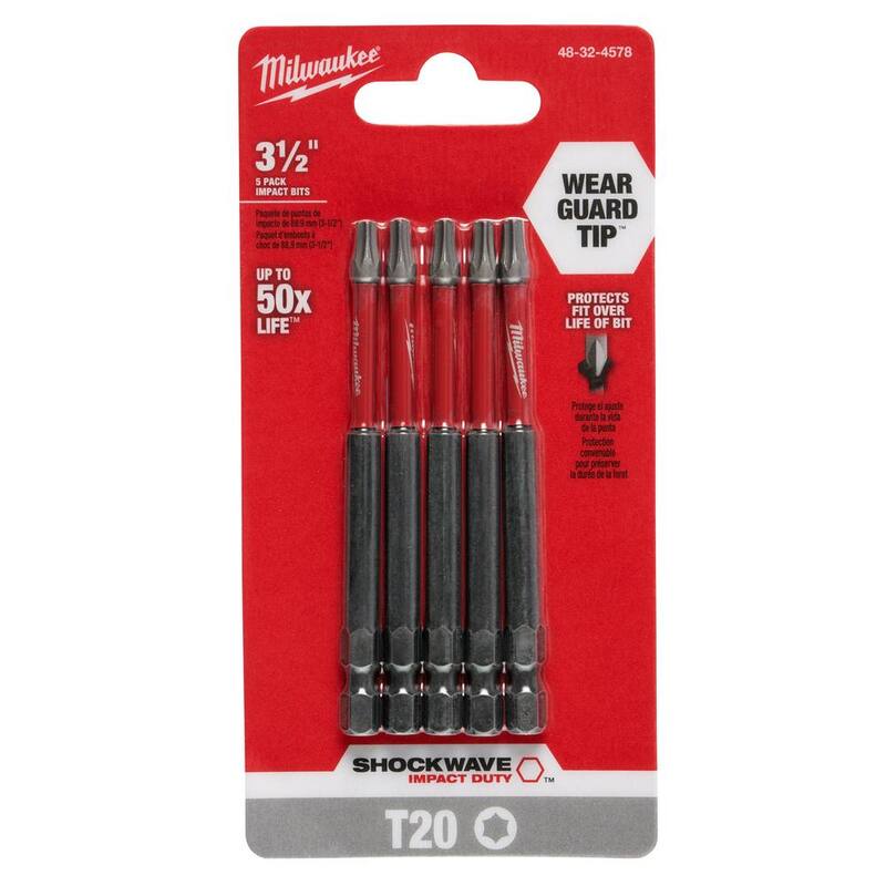 Milwaukee SHOCKWAVE Impact Duty 3-1/2 in. T20 Torx Alloy Steel Screw Driver Bit (Paquete de 5) - 48-32-4578