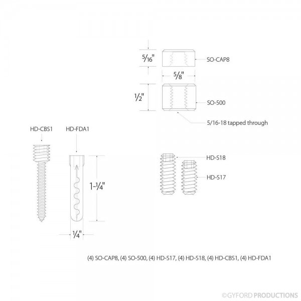 Gyford Décor Round Standoffs, Aluminum Brass Anodized - SOK-8-500BR