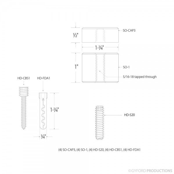 Gyford Décor Round Standoffs, Aluminum Clear Anodized - SOK-3-1