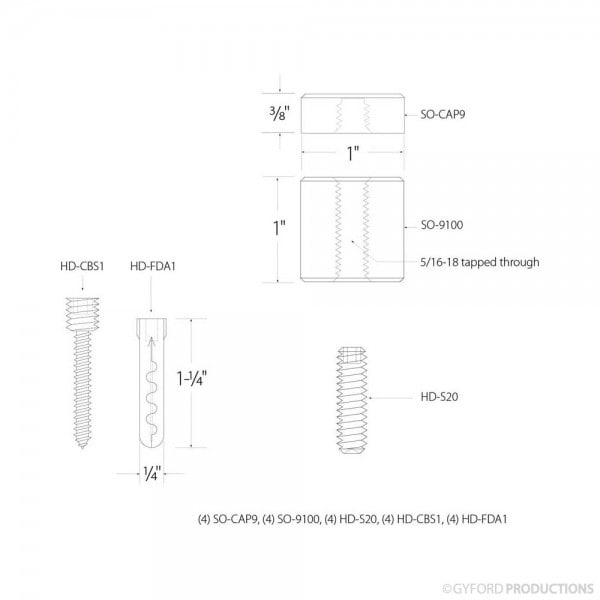 Gyford Décor Round Standoffs, Aluminum Black Anodized - SOK-9-100BL