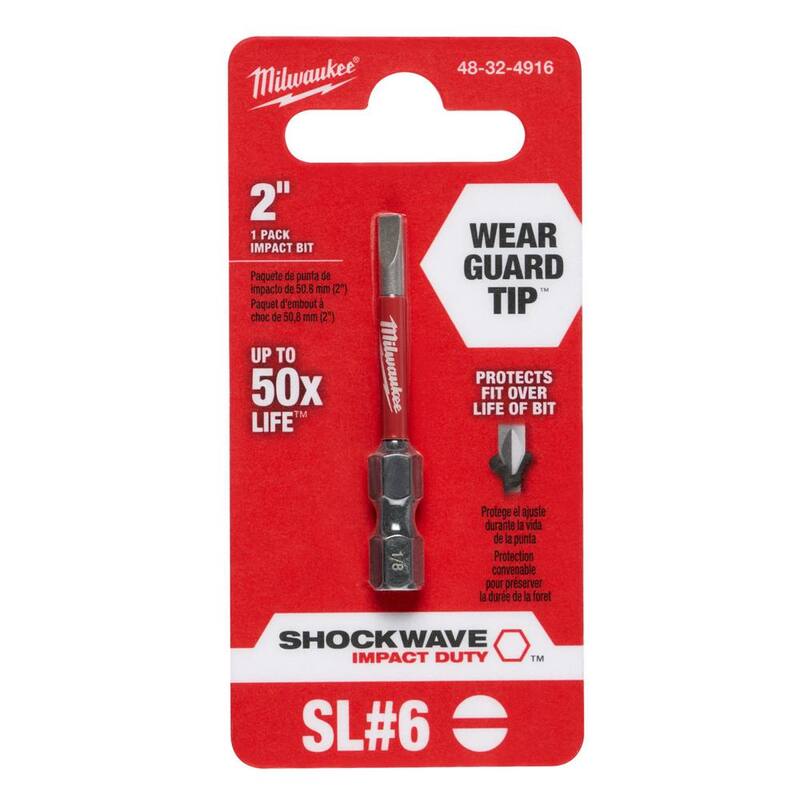 Milwaukee SHOCKWAVE Impact Duty 2 pulgadas x 1/8 pulgadas SL#6 Cabeza de Destornillador de Acero Aleado (1 pieza) - 48-32-4916