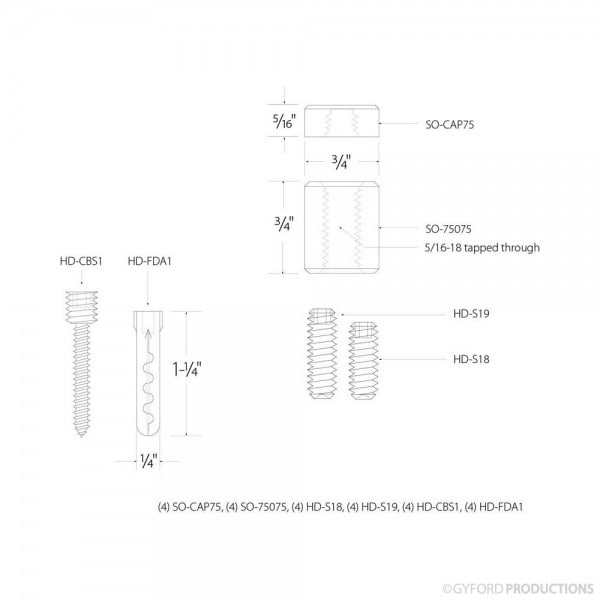 Gyford Décor Round Standoffs, Aluminum Clear Anodized - SOK-75-100