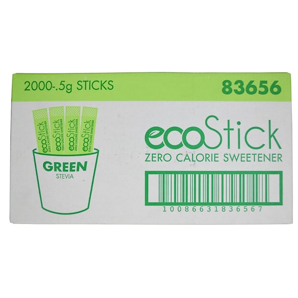 Ecostick Sugar Substitute Stevia Green Sticks .5g, PK2000 - 83656
