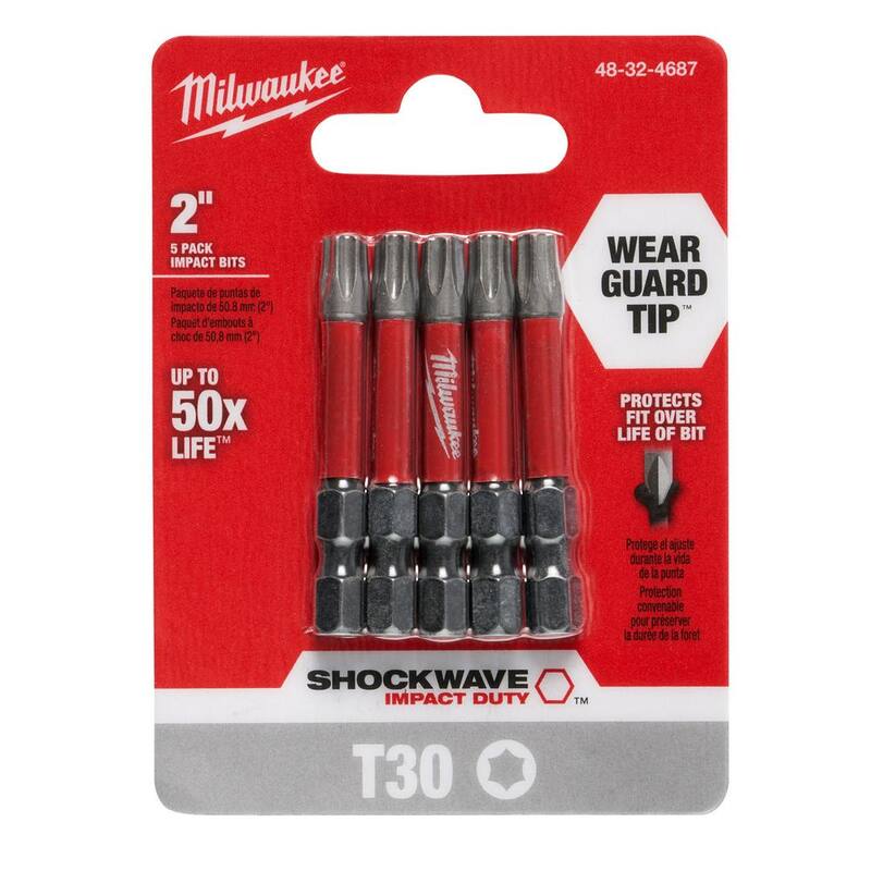 Milwaukee SHOCKWAVE Impact Duty 2 pulgadas T30 Torx Puntas para Destornillador de Acero de Aleación (paquete de 5) - 48-32-4687