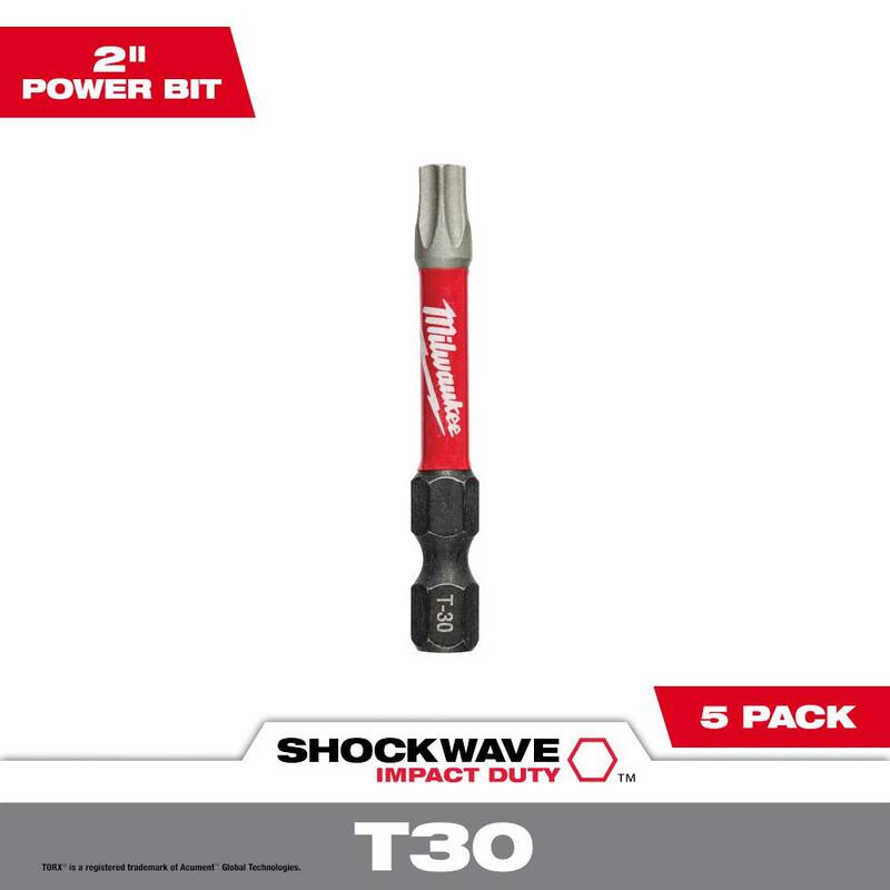 Milwaukee SHOCKWAVE Impact Duty 2 pulgadas T30 Torx Puntas para Destornillador de Acero de Aleación (paquete de 5) - 48-32-4687