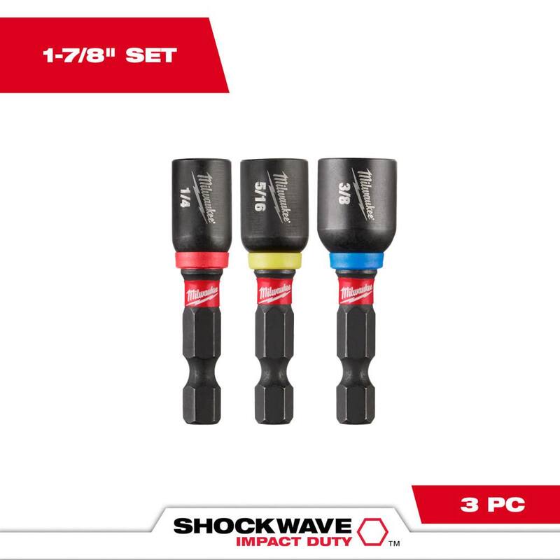 Set de 3 destornilladores magnéticos de acero de aleación para tuercas de impacto Milwaukee SHOCKWAVE de 1/4 pulg., 5/16 pulg. y 3/8 pulg. x 1-7/8 pulg. - 49-66-4561