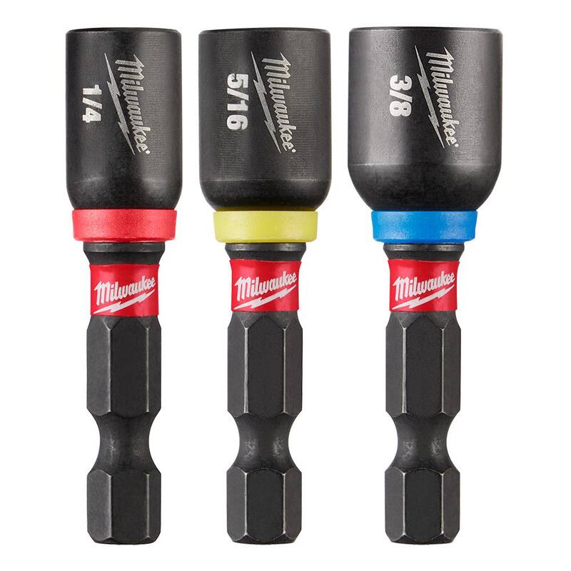 Set de 3 destornilladores magnéticos de acero de aleación para tuercas de impacto Milwaukee SHOCKWAVE de 1/4 pulg., 5/16 pulg. y 3/8 pulg. x 1-7/8 pulg. - 49-66-4561