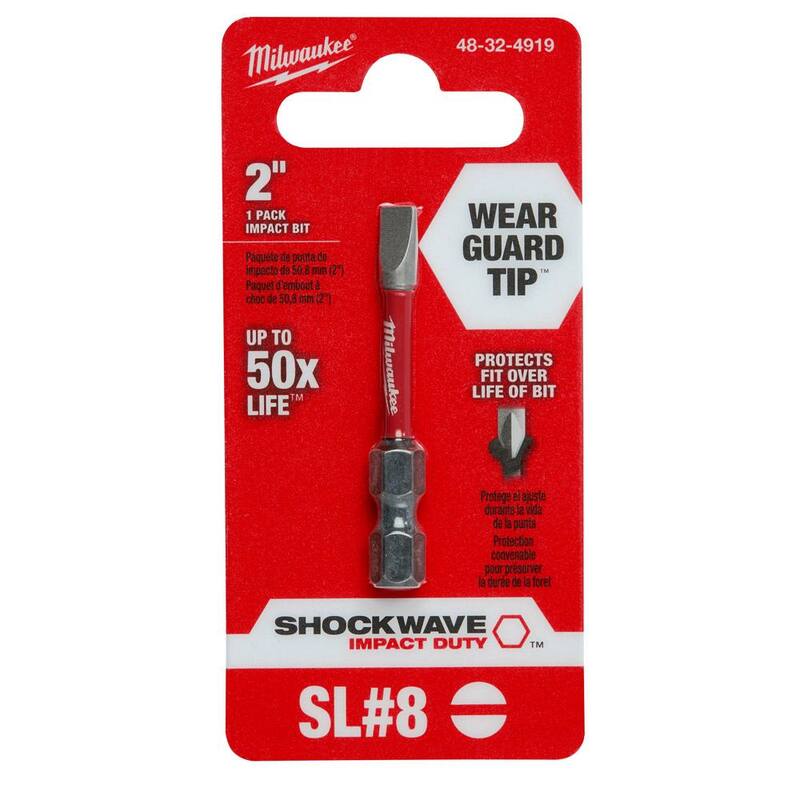 Milwaukee SHOCKWAVE Impact Duty 2 pulgadas x 3/16 pulgadas SL#8 Puntas de destornillador de acero aleado (1 paquete) - 48-32-4919