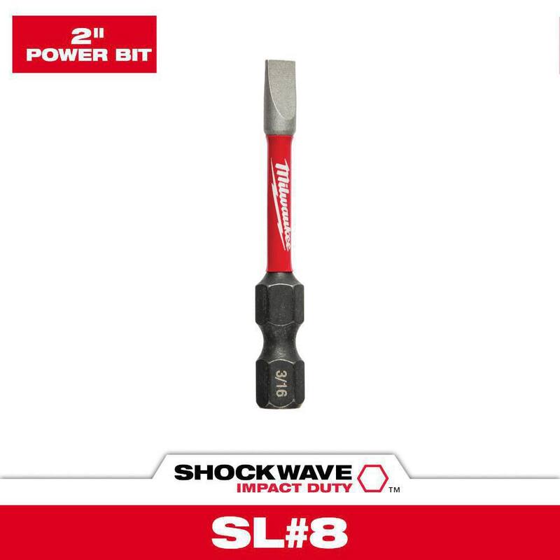 Milwaukee SHOCKWAVE Impact Duty 2 pulgadas x 3/16 pulgadas SL#8 Puntas de destornillador de acero aleado (1 paquete) - 48-32-4919