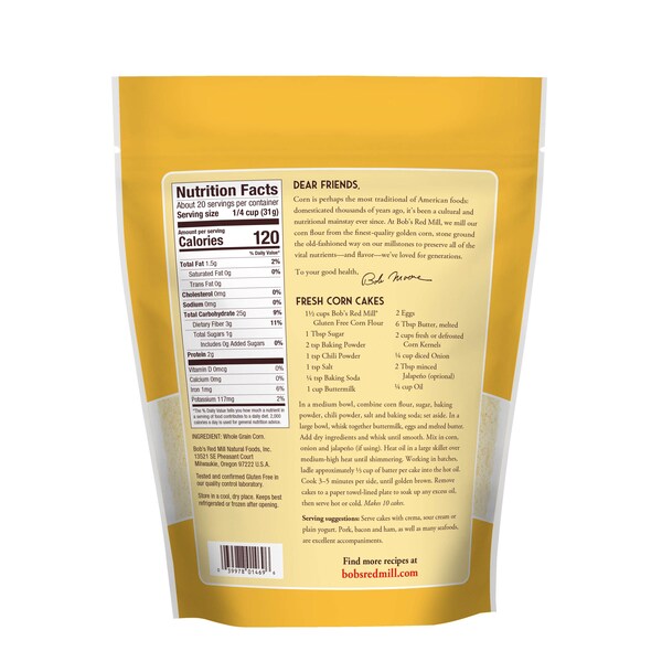 Bobs Red Mill Natural Foods Bob's Red Mill Gluten Free Corn Flour 22 oz. Pouches, PK4 - 1617S224