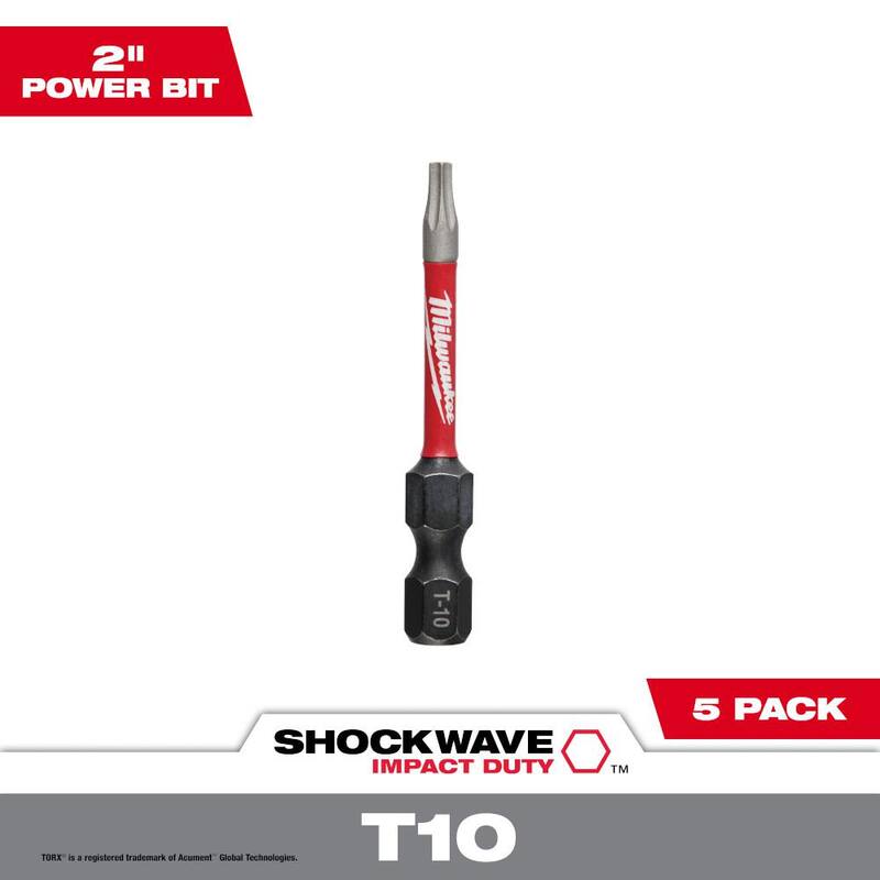 Milwaukee SHOCKWAVE Impact Duty 2 in. Puntas para desatornillador de acero de aleación T10 (paquete de 5) - 48-32-4682