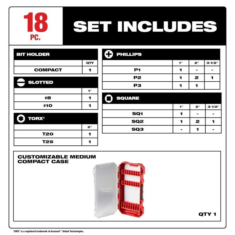 Juego de puntas de destornillador de acero de aleación Milwaukee SHOCKWAVE Impact Duty (18 piezas) - 48-32-4403