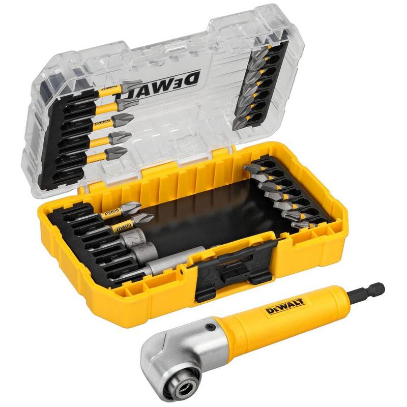Juego de puntas para destornillador de acero DEWALT Maxfit de 1/4 pulg. con adaptador de ángulo recto (25 piezas) - DWAMF25RASET