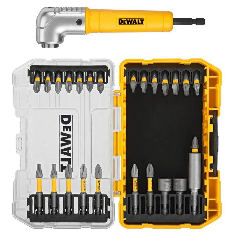 Juego de puntas para destornillador de acero DEWALT Maxfit de 1/4 pulg. con adaptador de ángulo recto (25 piezas) - DWAMF25RASET
