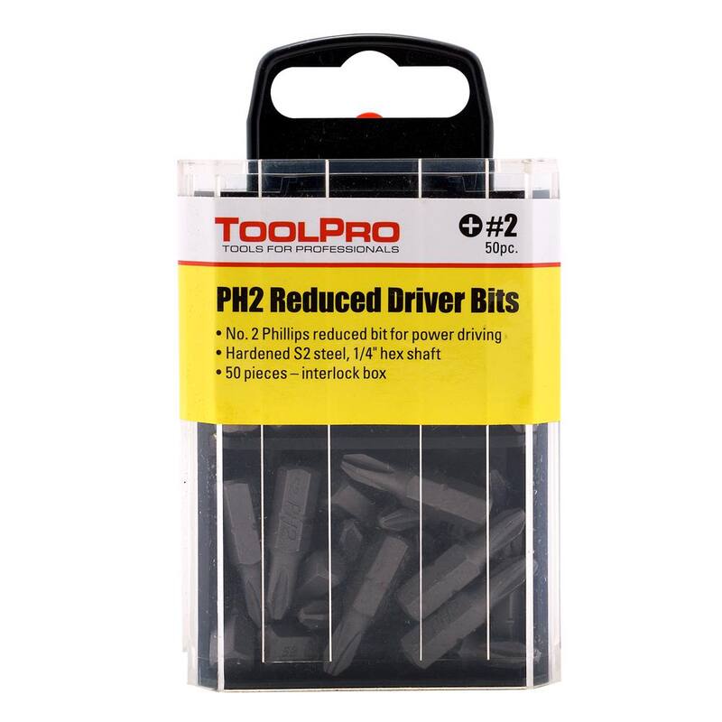 HerramientaPro 2R Juegos de Puntas Phillips de Acero Aleado en Caja de Almacenamiento Entrelazada (50 piezas) - TP60640