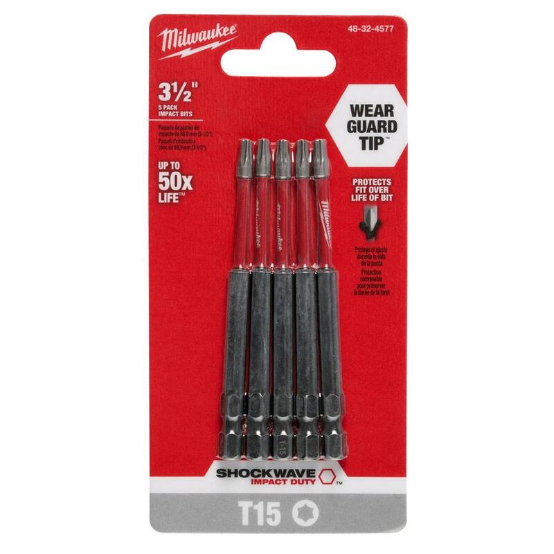 Milwaukee SHOCKWAVE Impact Duty 3-1/2 in. T15 Torx Alloy Steel Screw Driver Bit (paquete de 5) - 48-32-4577