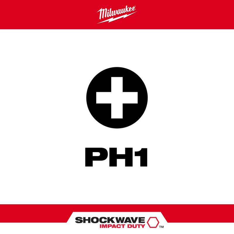 Milwaukee SHOCKWAVE Impact Duty 3-1/2 in. Phillips #1 Punta de Destornillador de Acero de Aleación (Paquete de 5) - 48-32-4565