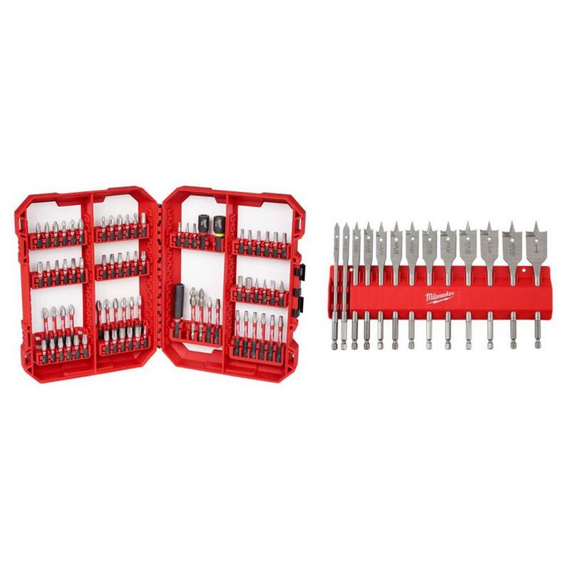 Set de puntas de broca y destornillador de acero de aleación Milwaukee Shockwave Impact-Duty con set de brocas para madera de alta velocidad Spade Bit (87 piezas) - 48-32-5154-48-27-1520
