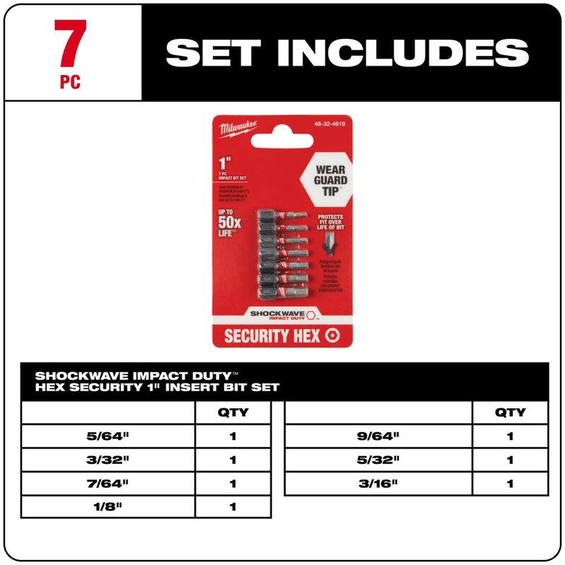 Juego de puntas de destornillador hexagonal de acero de aleación Milwaukee SHOCKWAVE Impact Duty (7 piezas) - 48-32-4619