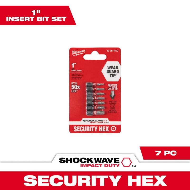 Juego de puntas de destornillador hexagonal de acero de aleación Milwaukee SHOCKWAVE Impact Duty (7 piezas) - 48-32-4619