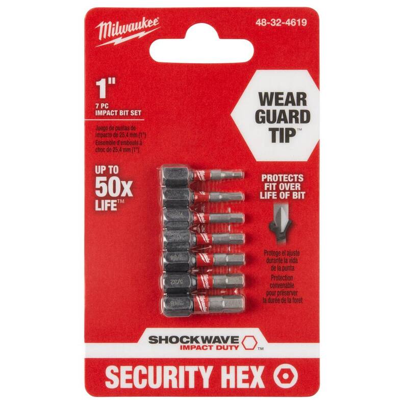 Juego de puntas de destornillador hexagonal de acero de aleación Milwaukee SHOCKWAVE Impact Duty (7 piezas) - 48-32-4619