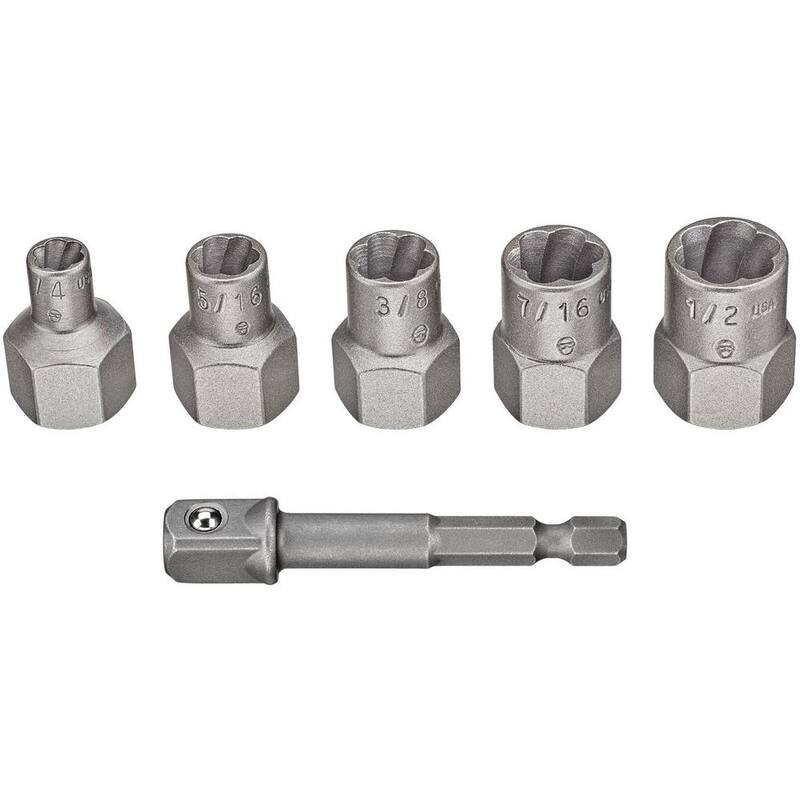Juego de puntas de vaso de acero al carbono DEWALT Max Impact de 3/8 pulgadas (6 piezas) con adaptador de 1/4 pulgadas y juego de extractores Max Impact (5 piezas) - DWASFSMI6XTRCT5