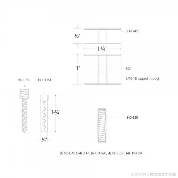 Gyford Décor Round Standoffs, Aluminum Clear Anodized - SOK-3-2