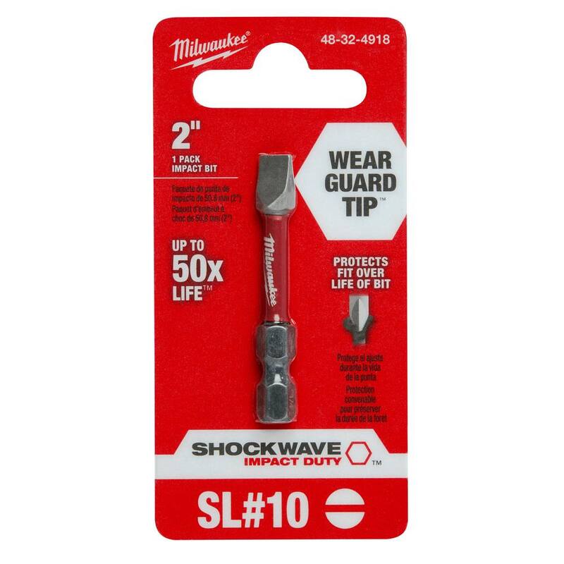 Milwaukee SHOCKWAVE Impact Duty 2 pulg. x 1/4 pulg. Punta de destornillador de acero aleado SL#10 (1 paquete) - 48-32-4918
