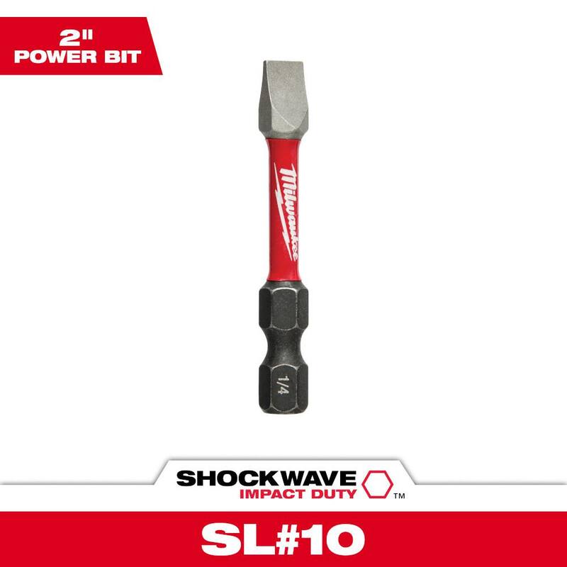 Milwaukee SHOCKWAVE Impact Duty 2 pulg. x 1/4 pulg. Punta de destornillador de acero aleado SL#10 (1 paquete) - 48-32-4918