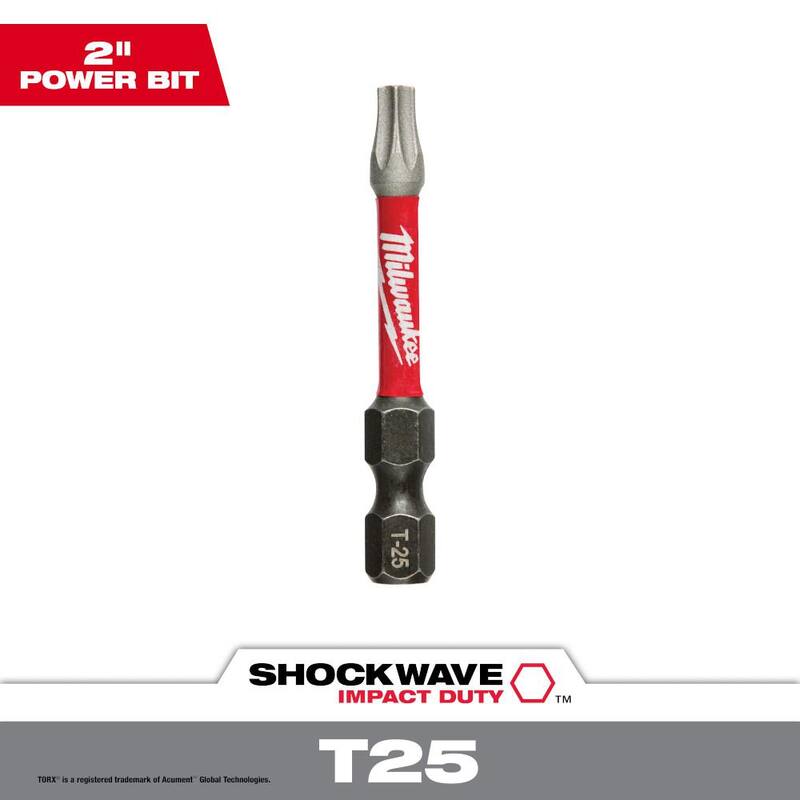 Milwaukee SHOCKWAVE Impact Duty 2 pulgadas T25 Torx Aleación de acero Puntas de destornillador (paquete de 1) - 48-32-4485