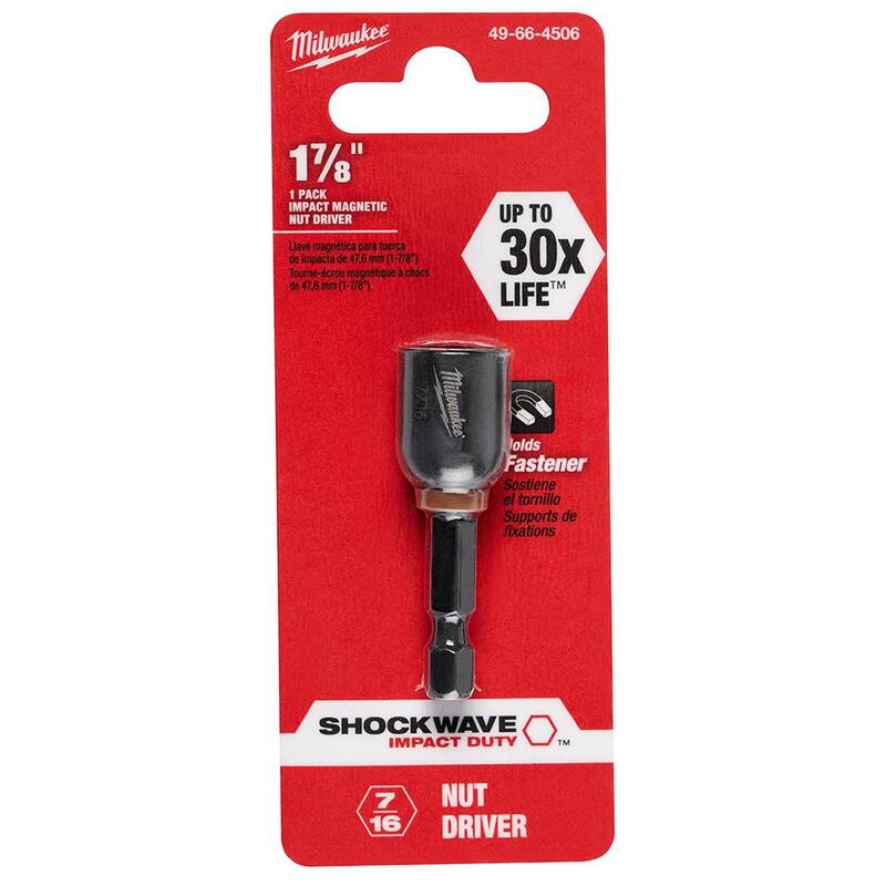 Milwaukee SHOCKWAVE Impact Duty 7/16 pulg. x 1-7/8 pulg. Llave de tuercas magnética de acero aleado (paquete de 1) - 49-66-4506