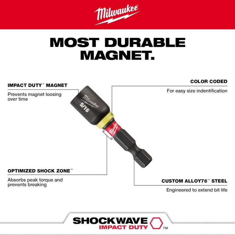Milwaukee SHOCKWAVE Impact Duty 7/16 pulg. x 1-7/8 pulg. Llave de tuercas magnética de acero aleado (paquete de 1) - 49-66-4506