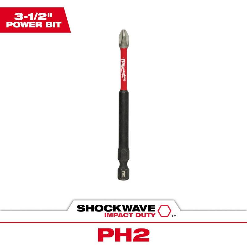 Broca destornilladora de acero de aleación Phillips #2 de impacto Milwaukee SHOCKWAVE de 3-1/2 pulgadas (1 paquete) - 48-32-4562