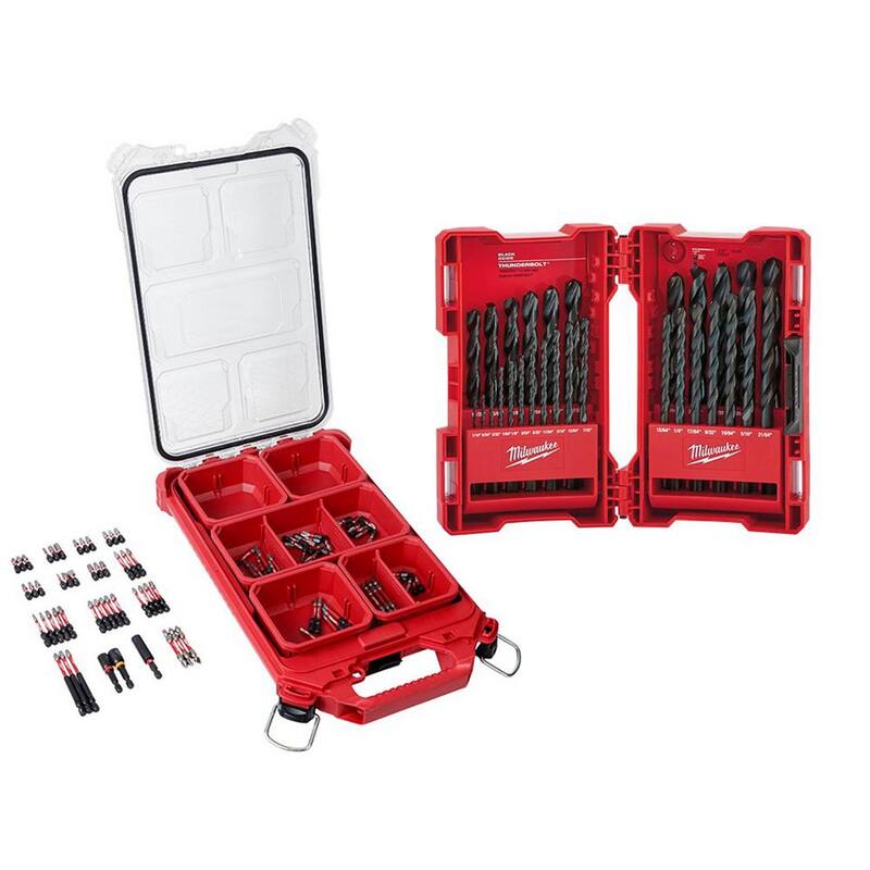 Juego de puntas de destornillador de acero de aleación de impacto Milwaukee SHOCKWAVE con estuche PACKOUT y juego de brocas de óxido negro (129 piezas) - 48-32-4082-48-89-2802